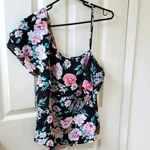 Black Floral One Shoulder Top